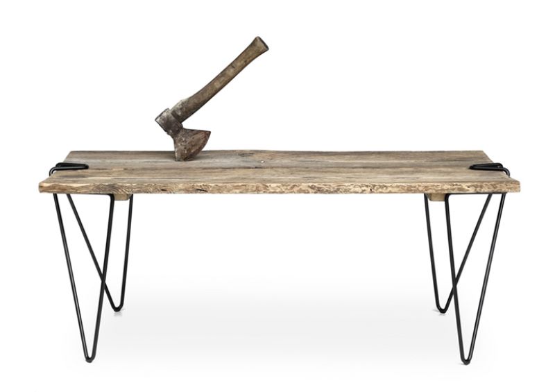 coffe table for living room with rustic wooden tabletop and black metal table feet